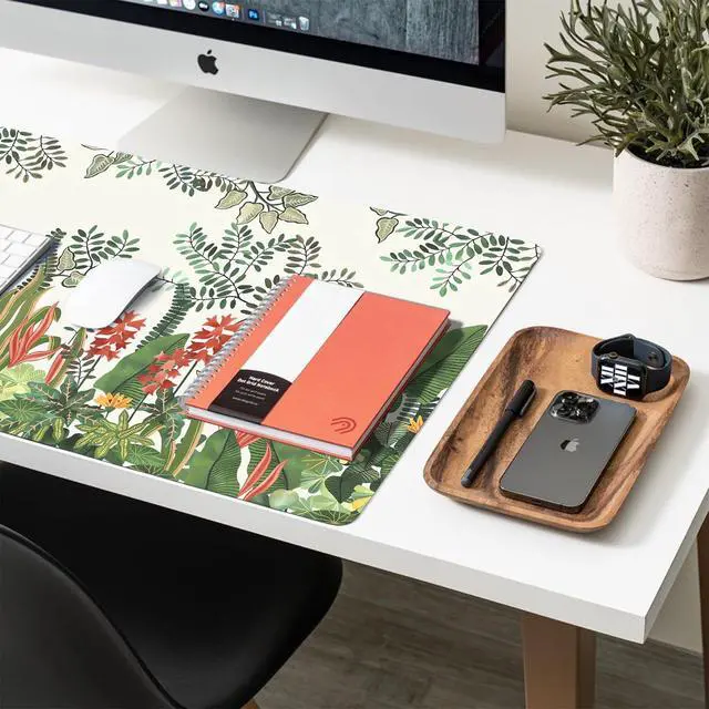 Alt view image 6 of 7 - Floral Desk Mat, Non-Slip PU Leather Desk Pad, Foliage 23.6"x11.8"