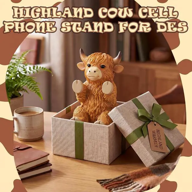 Alt view image 4 of 7 - Highland Cow Cell Phone Stand for Desk, Highland Cow Figurines Decoration, Resin Cute Animal Desktop Phone Holder Statues for Friends Home Office Table Accessories