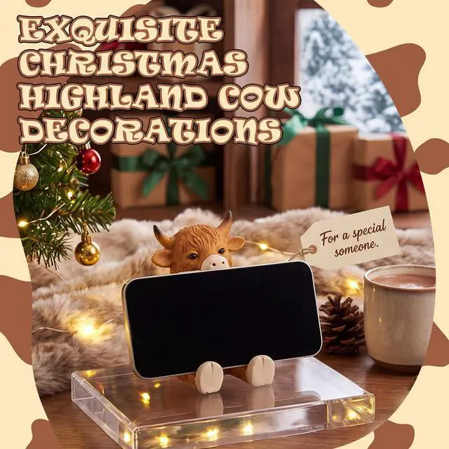 Alt view image 5 of 7 - Highland Cow Cell Phone Stand for Desk, Highland Cow Figurines Decoration, Resin Cute Animal Desktop Phone Holder Statues for Friends Home Office Table Accessories