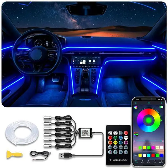 Main image of Interior Car LED Strip Lights, USB Ambient Lighting Kits (6 in 1)