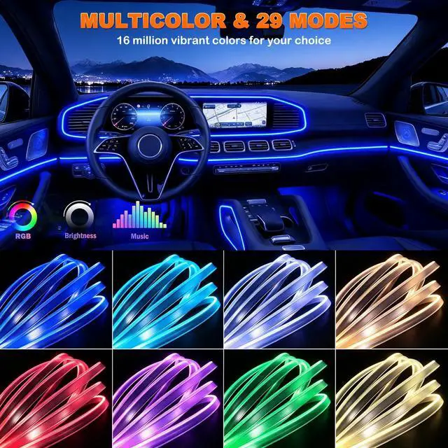 Alt view image 3 of 7 - Interior Car LED Strip Lights, USB Ambient Lighting Kits (6 in 1)