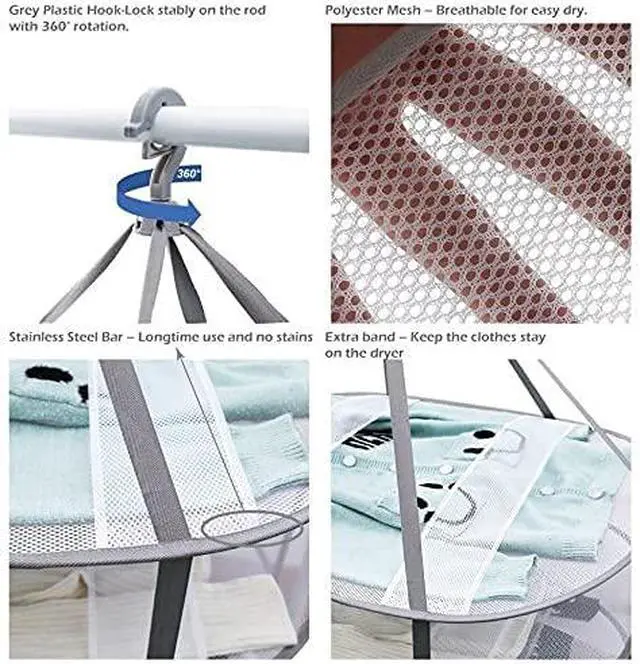 Alt view image 5 of 7 - 3-Tier Folded Mesh Clothes Hanging Dryer Sweater Drying Rack 30.3" L * 24.5" W*30.7" H