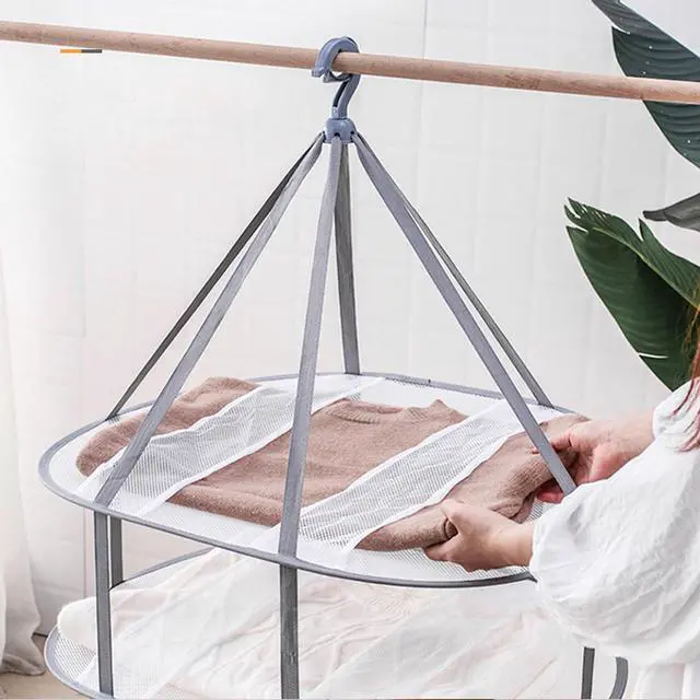 Alt view image 2 of 7 - 3-Tier Folded Mesh Clothes Hanging Dryer Sweater Drying Rack 30.3" L * 24.5" W*30.7" H