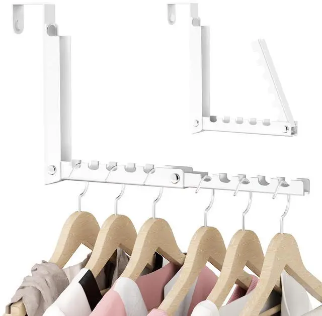Main image of Over the Door Hooks with 10 Ridges,Compact Double Folding Over the Door Hanger for Bathroom Bedroom Laundry Room,Metal Over Door Drying Rack, Space Saving Over the Door Clothes Hanger(1, White)