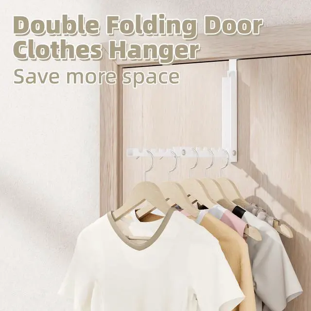 Alt view image 3 of 7 - Over the Door Hooks with 10 Ridges,Compact Double Folding Over the Door Hanger for Bathroom Bedroom Laundry Room,Metal Over Door Drying Rack, Space Saving Over the Door Clothes Hanger(1, White)