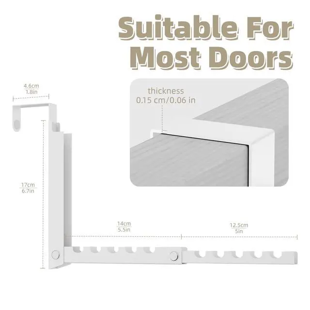 Alt view image 2 of 7 - Over the Door Hooks with 10 Ridges,Compact Double Folding Over the Door Hanger for Bathroom Bedroom Laundry Room,Metal Over Door Drying Rack, Space Saving Over the Door Clothes Hanger(1, White)