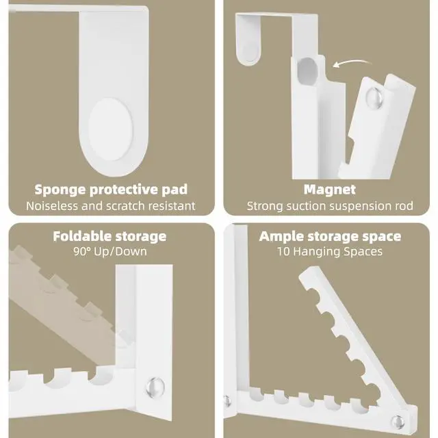 Alt view image 4 of 7 - Over the Door Hooks with 10 Ridges,Compact Double Folding Over the Door Hanger for Bathroom Bedroom Laundry Room,Metal Over Door Drying Rack, Space Saving Over the Door Clothes Hanger(1, White)