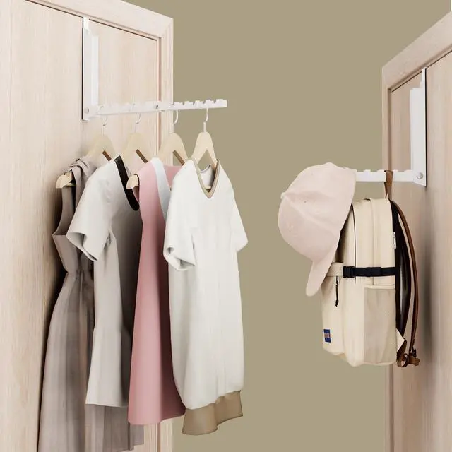 Alt view image 6 of 7 - Over the Door Hooks with 10 Ridges,Compact Double Folding Over the Door Hanger for Bathroom Bedroom Laundry Room,Metal Over Door Drying Rack, Space Saving Over the Door Clothes Hanger(1, White)