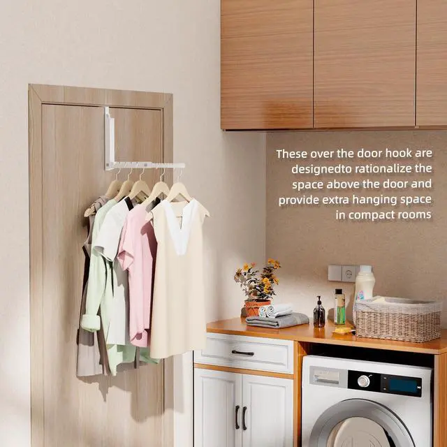 Alt view image 5 of 7 - Over the Door Hooks with 10 Ridges,Compact Double Folding Over the Door Hanger for Bathroom Bedroom Laundry Room,Metal Over Door Drying Rack, Space Saving Over the Door Clothes Hanger(1, White)