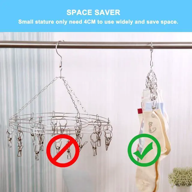 Alt view image 6 of 7 - Clothes Hanger with 10 Clips Laundry Drying Rack 6 Pack, Clothes Drying Rack Stainless Steel Sock Hangers Windproof Clip and Drip Hanger for Drying Socks, Bras, Towel, Underwear, Baby Clothes