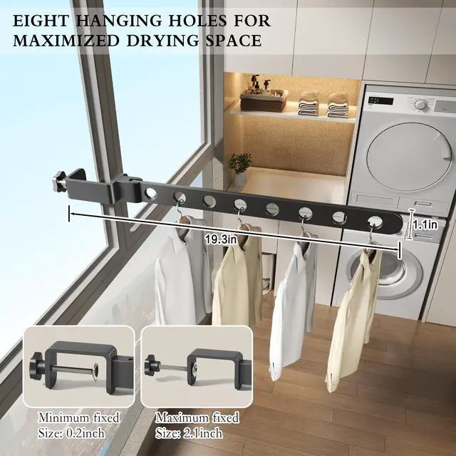 Alt view image 2 of 7 - Foldable Drying Rack for Dorm, Laundry Drying Rack Collapsible with Clamp Design, Small Indoor Clothing Rack, No Drill, Space Saving, Suitable for RV, Balcony Railing, Door, Wardrobe, Bed Edges