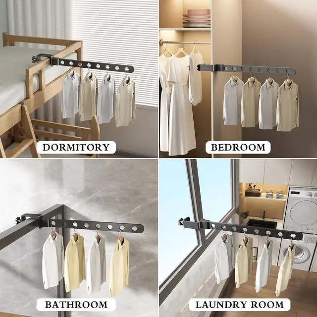 Alt view image 6 of 7 - Foldable Drying Rack for Dorm, Laundry Drying Rack Collapsible with Clamp Design, Small Indoor Clothing Rack, No Drill, Space Saving, Suitable for RV, Balcony Railing, Door, Wardrobe, Bed Edges