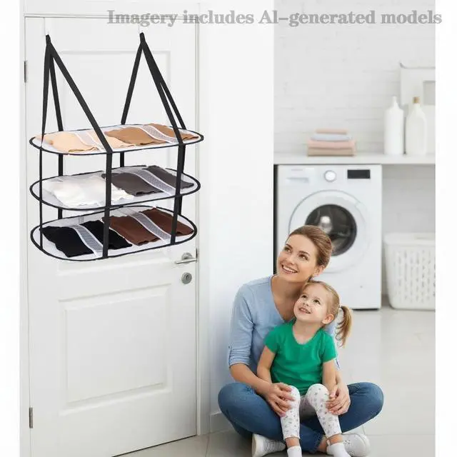 Alt view image 2 of 7 - 3-Tier Upgrade Sweater Drying Rack Over The Door, Foldable Mesh Hanging Dryer Flat with Hooks, Large Breathable Laundry Drying Hanger, Clothes Lay Flat Dryer for Apartments Dorms Bathrooms