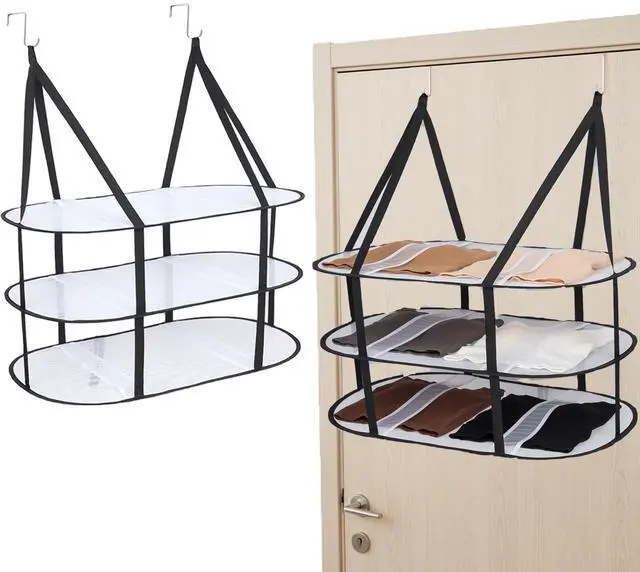 Main image of 3-Tier Upgrade Sweater Drying Rack Over The Door, Foldable Mesh Hanging Dryer Flat with Hooks, Large Breathable Laundry Drying Hanger, Clothes Lay Flat Dryer for Apartments Dorms Bathrooms