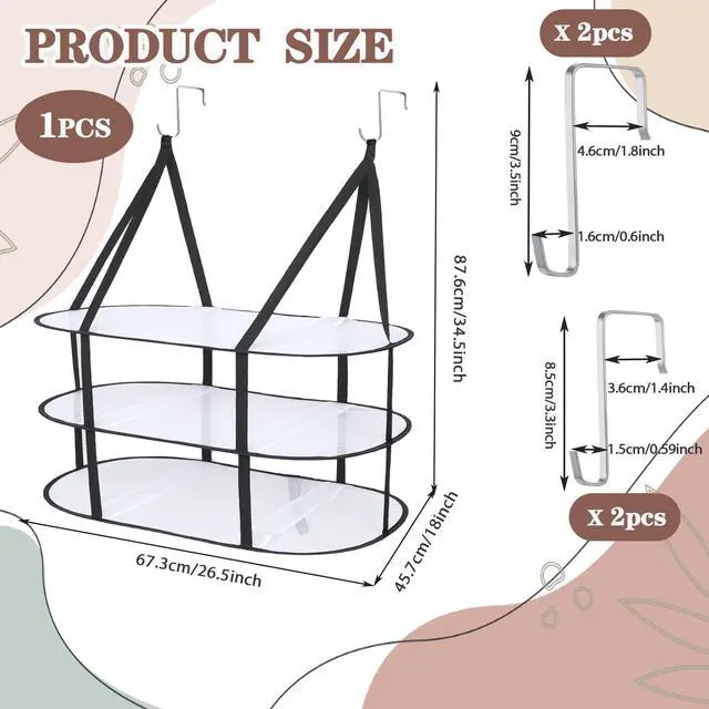 Alt view image 3 of 7 - 3-Tier Upgrade Sweater Drying Rack Over The Door, Foldable Mesh Hanging Dryer Flat with Hooks, Large Breathable Laundry Drying Hanger, Clothes Lay Flat Dryer for Apartments Dorms Bathrooms