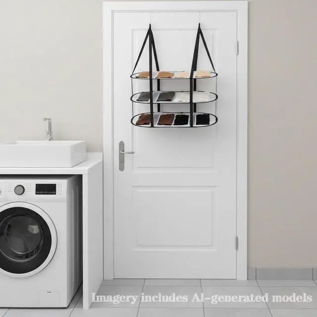 Alt view image 7 of 7 - 3-Tier Upgrade Sweater Drying Rack Over The Door, Foldable Mesh Hanging Dryer Flat with Hooks, Large Breathable Laundry Drying Hanger, Clothes Lay Flat Dryer for Apartments Dorms Bathrooms