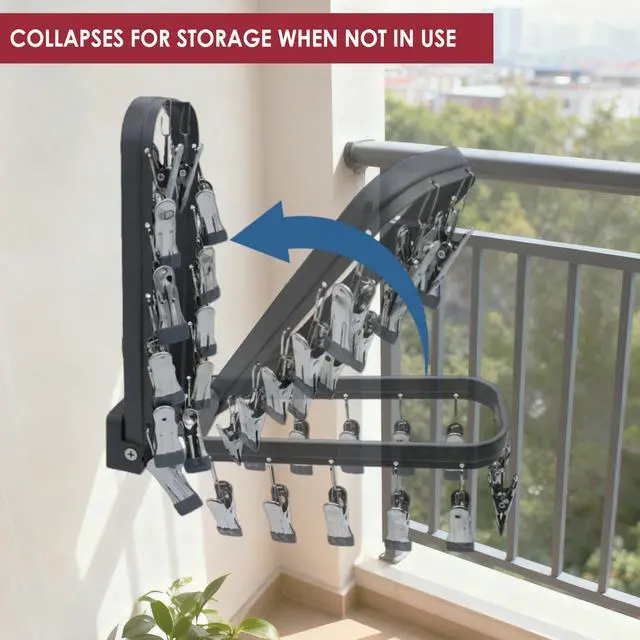 Alt view image 5 of 6 - Foldable Laundry Drying Rack with 12 Clips, No-Drill Vacuum Suction Cup Wall Mount Hanger for Socks, Underwear Towels Delicates, Space Saving Travel Organizer, Dark Gray
