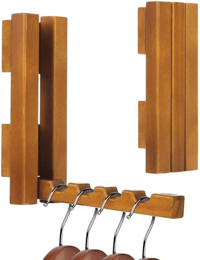 Main image of Wood Wall Mounted Clothes Drying Rack, 6 Inch Small Spaces Foldable Clothes Wall Hanging Racks, Wooden Folding Clothes Hanger Racks for Apartments Closet Balconies Laundry Room, Bedroom, Living Room