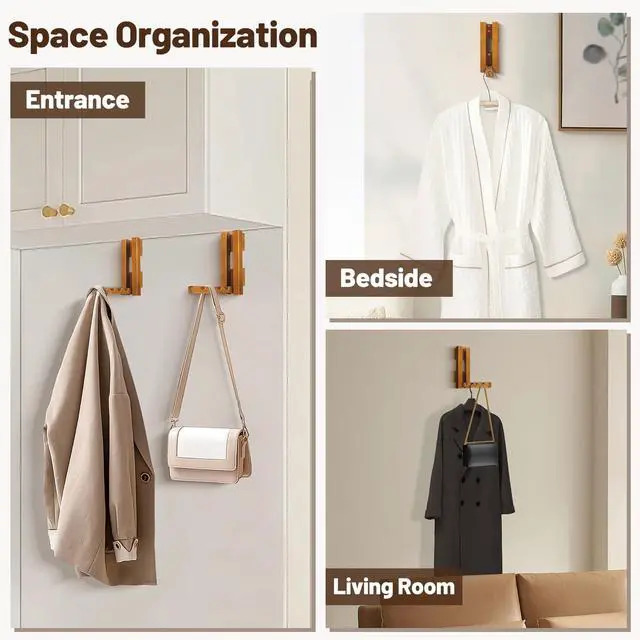 Alt view image 3 of 7 - Wood Wall Mounted Clothes Drying Rack, 6 Inch Small Spaces Foldable Clothes Wall Hanging Racks, Wooden Folding Clothes Hanger Racks for Apartments Closet Balconies Laundry Room, Bedroom, Living Room