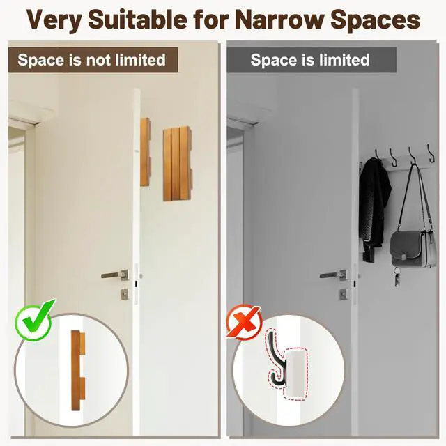 Alt view image 6 of 7 - Wood Wall Mounted Clothes Drying Rack, 6 Inch Small Spaces Foldable Clothes Wall Hanging Racks, Wooden Folding Clothes Hanger Racks for Apartments Closet Balconies Laundry Room, Bedroom, Living Room