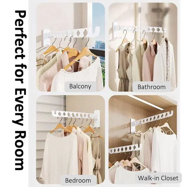 Alt view image 2 of 7 - Wall Mounted Drying Rack, 8-Hole Clothes Rack Laundry Room, White