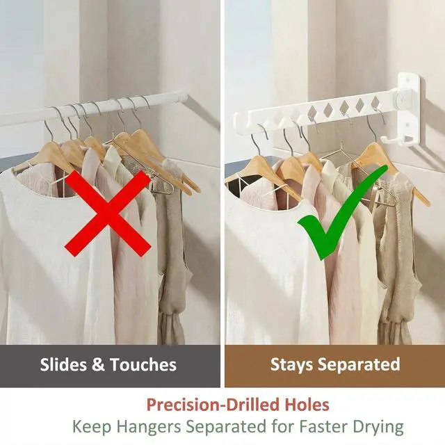 Alt view image 4 of 7 - Wall Mounted Drying Rack, 8-Hole Clothes Rack Laundry Room, White