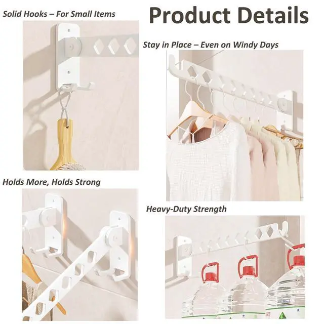 Alt view image 7 of 7 - Wall Mounted Drying Rack, 8-Hole Clothes Rack Laundry Room, White