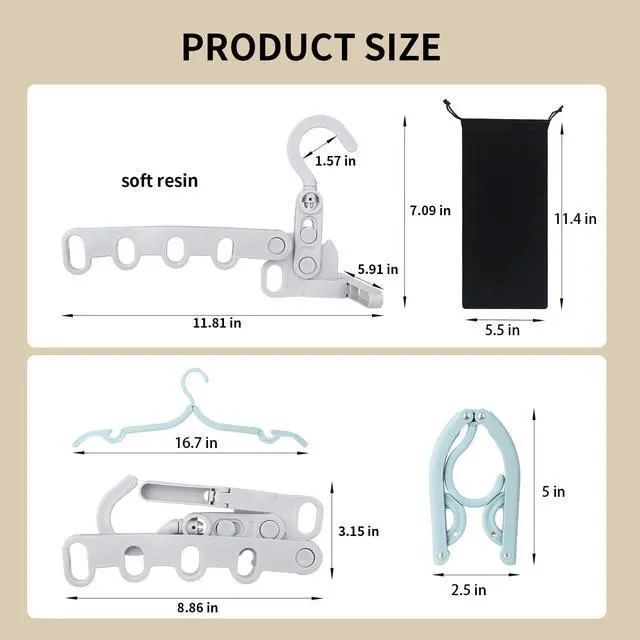 Alt view image 6 of 7 - 1Pcs Clothes Drying Rack Foldable and 5 Pcs Travel Hangers and 1pcs Organizer Bag,Foldable Design Doesn't take up Much Space, Great Combo for Travel/Hotel/Cruise.