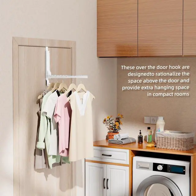 Alt view image 2 of 7 - Over The Door Hanger Folding Clothes Drying Rack, Double Fold Hanging Door Hooks Coat Rack with Hooks for Indoor Laundry Room Compact Small Space Foldable Portable Door Hanger Hook Collapsible- 1 Pack