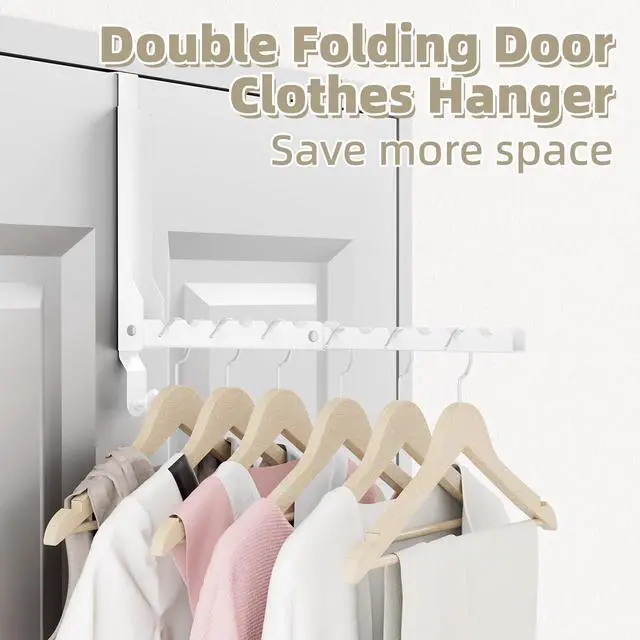 Alt view image 3 of 7 - Over The Door Hanger Folding Clothes Drying Rack, Double Fold Hanging Door Hooks Coat Rack with Hooks for Indoor Laundry Room Compact Small Space Foldable Portable Door Hanger Hook Collapsible- 1 Pack