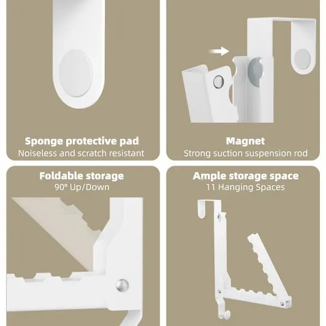 Alt view image 5 of 7 - Over The Door Hanger Folding Clothes Drying Rack, Double Fold Hanging Door Hooks Coat Rack with Hooks for Indoor Laundry Room Compact Small Space Foldable Portable Door Hanger Hook Collapsible- 1 Pack