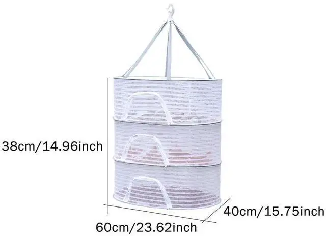 Alt view image 2 of 7 - Herb Drying Rack, 3-Layer Foldable Hanging Mesh Drying Net with Zipper, Collapsible Mesh Dryer Hanging Basket for Herb, Buds, Plants, Fruits, Vegetables, Fish, Jerky and Clothes(M)