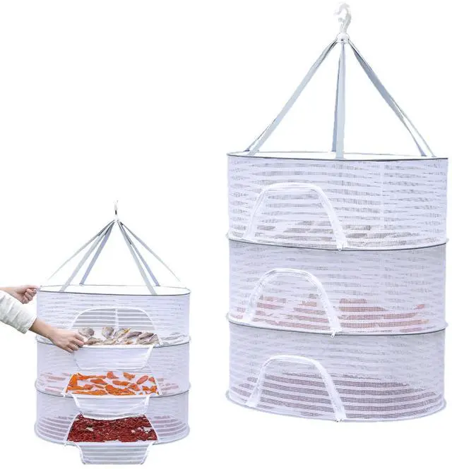 Main image of Herb Drying Rack, 3-Layer Foldable Hanging Mesh Drying Net with Zipper, Collapsible Mesh Dryer Hanging Basket for Herb, Buds, Plants, Fruits, Vegetables, Fish, Jerky and Clothes(M)