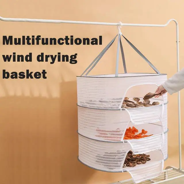 Alt view image 4 of 7 - Herb Drying Rack, 3-Layer Foldable Hanging Mesh Drying Net with Zipper, Collapsible Mesh Dryer Hanging Basket for Herb, Buds, Plants, Fruits, Vegetables, Fish, Jerky and Clothes(M)
