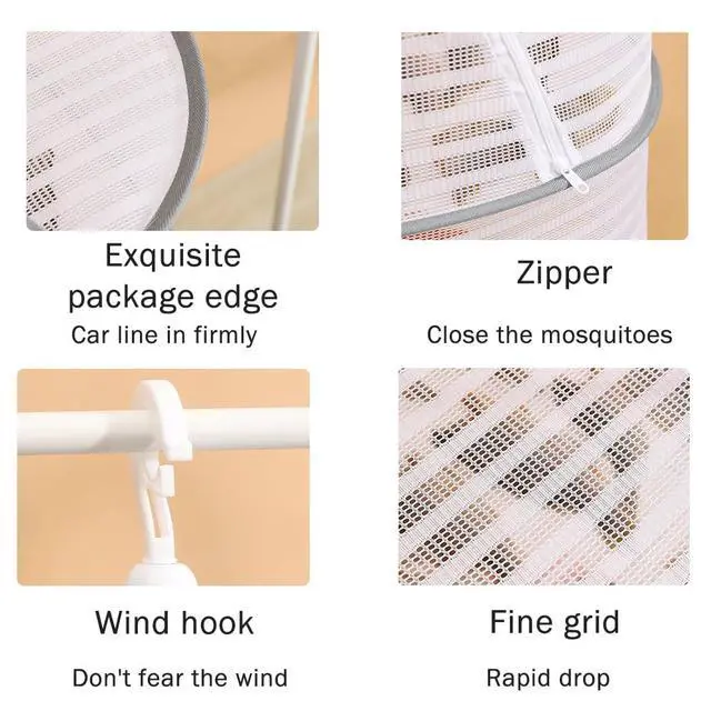 Alt view image 6 of 7 - Herb Drying Rack, 3-Layer Foldable Hanging Mesh Drying Net with Zipper, Collapsible Mesh Dryer Hanging Basket for Herb, Buds, Plants, Fruits, Vegetables, Fish, Jerky and Clothes(M)