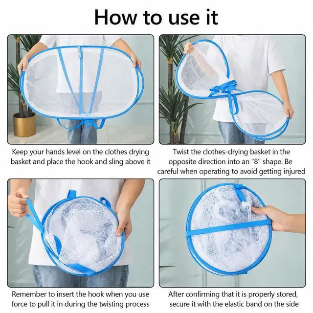 Alt view image 4 of 7 - 2 Tier Folded Mesh Clothes Hanging Dryer Sweater Drying Rack,Windproof Laundry Drying Rack,Foldable Hanging Mesh Dryer for Underwear Lingerie Sweater Outdoor, Indoor(blue,size:30.7x24x23.6inch)