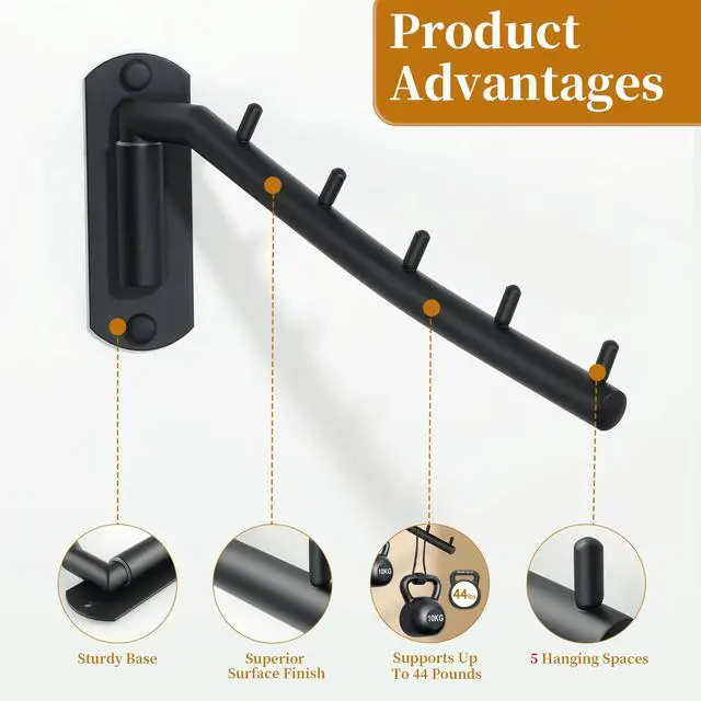 Alt view image 5 of 7 - Wall Mounted Drying Rack,Swivel Clothes Drying Hanger,Black,1P