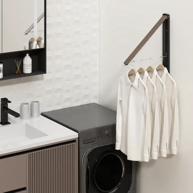 Alt view image 3 of 7 - Folding Clothes Hanger Rack Wall mounted for Laundry Clothes Drying Rack
