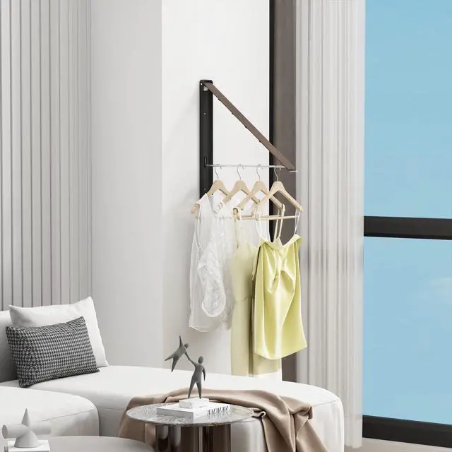Alt view image 5 of 7 - Folding Clothes Hanger Rack Wall mounted for Laundry Clothes Drying Rack
