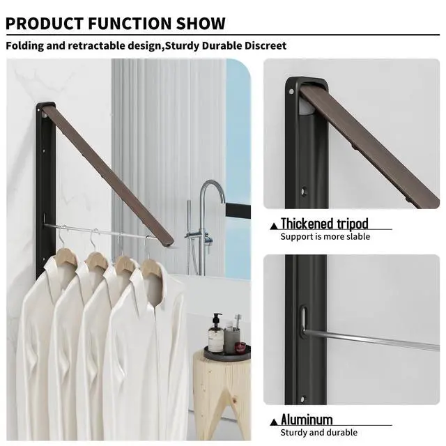 Alt view image 7 of 7 - Folding Clothes Hanger Rack Wall mounted for Laundry Clothes Drying Rack