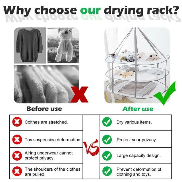 Alt view image 5 of 7 - 1 Tier Folding Mesh Clothes Drying Rack with Internal Fixation Stackable Sweater Drying Rack Portable Hanging Laundry Rack for Sweater,T-Shirt,Delicates,Swimsuit (1 Pack)