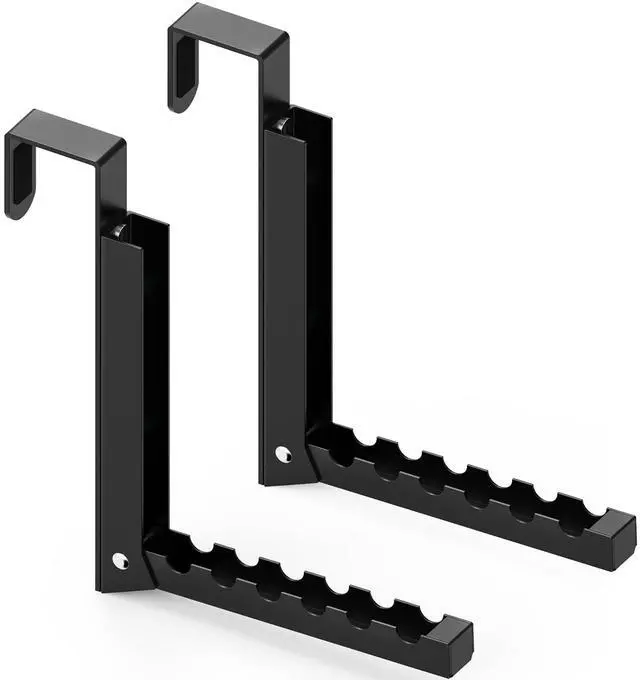Main image of 2 Pcs Over The Door Hooks - Folding Over Door Clothes Drying Laundry Rack with 6 Groves - Hanger for Clothes & Towels (Black)
