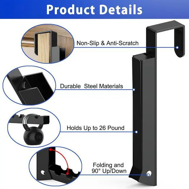Alt view image 3 of 7 - 2 Pcs Over The Door Hooks - Folding Over Door Clothes Drying Laundry Rack with 6 Groves - Hanger for Clothes & Towels (Black)