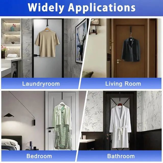 Alt view image 5 of 7 - 2 Pcs Over The Door Hooks - Folding Over Door Clothes Drying Laundry Rack with 6 Groves - Hanger for Clothes & Towels (Black)