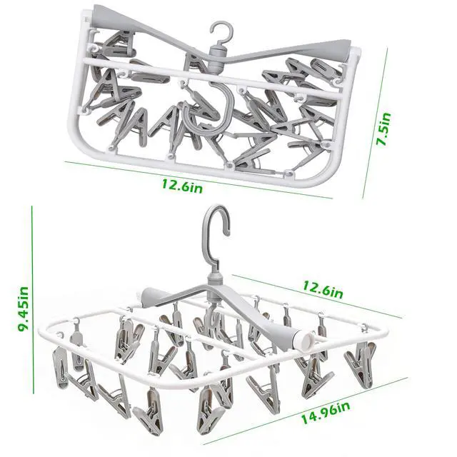 Alt view image 2 of 7 - Foldable Clothes Drying Rack, 24 Clips Wind Proof Laundry Hanger, Plastic Underwear Hanging Clip Rack for Socks, Bras, Baby Clothes, Towels (Grey)
