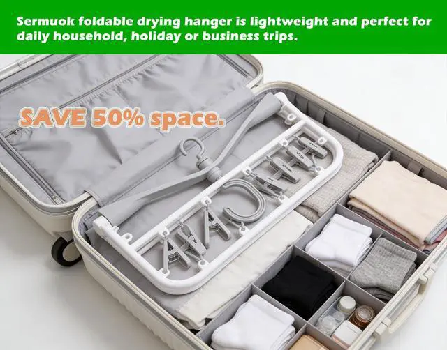Alt view image 3 of 7 - Foldable Clothes Drying Rack, 24 Clips Wind Proof Laundry Hanger, Plastic Underwear Hanging Clip Rack for Socks, Bras, Baby Clothes, Towels (Grey)