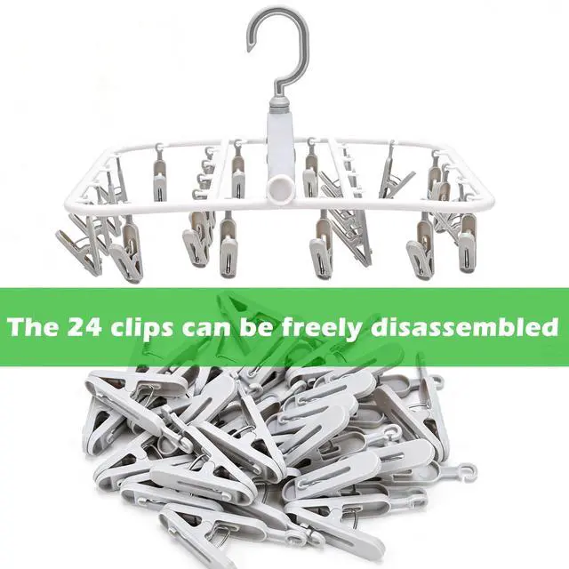 Alt view image 5 of 7 - Foldable Clothes Drying Rack, 24 Clips Wind Proof Laundry Hanger, Plastic Underwear Hanging Clip Rack for Socks, Bras, Baby Clothes, Towels (Grey)