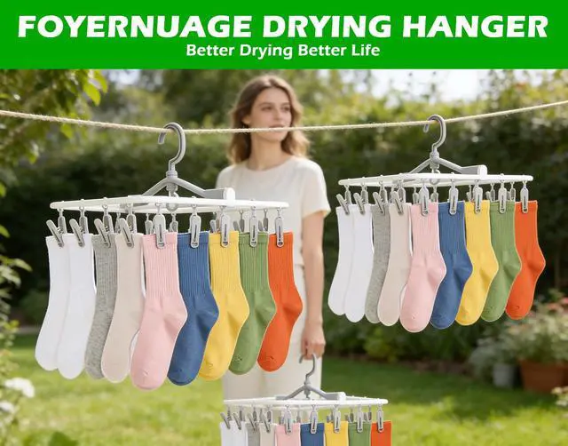 Alt view image 7 of 7 - Foldable Clothes Drying Rack, 24 Clips Wind Proof Laundry Hanger, Plastic Underwear Hanging Clip Rack for Socks, Bras, Baby Clothes, Towels (Grey)