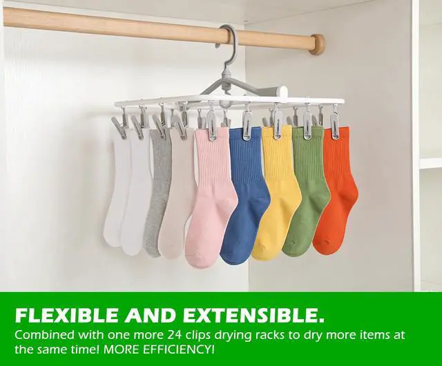 Alt view image 6 of 7 - Foldable Clothes Drying Rack, 24 Clips Wind Proof Laundry Hanger, Plastic Underwear Hanging Clip Rack for Socks, Bras, Baby Clothes, Towels (Grey)