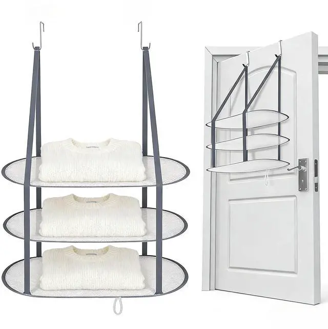 Main image of Sweater Drying Rack Hanging on Door Dryer Flat Portable Collapsible Mesh Large Laundry Clothes Drying Rack Room Organization 3 Tier